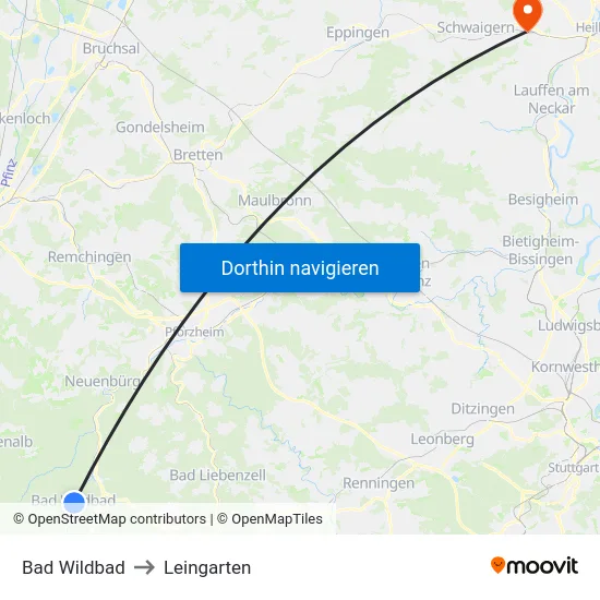 Bad Wildbad to Leingarten map