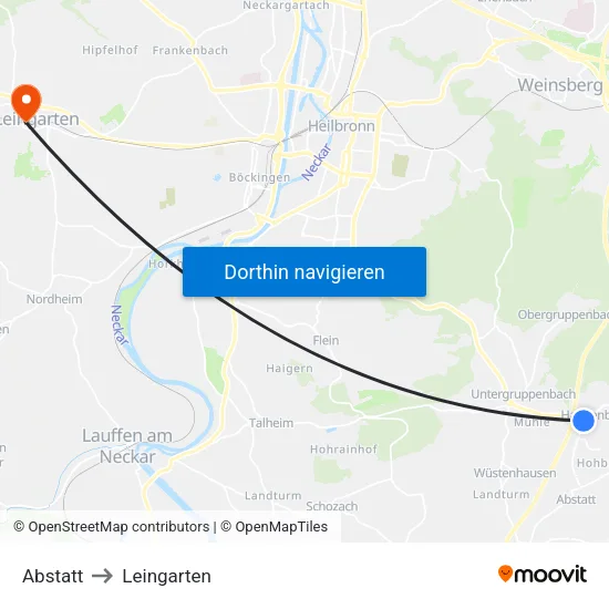 Abstatt to Leingarten map