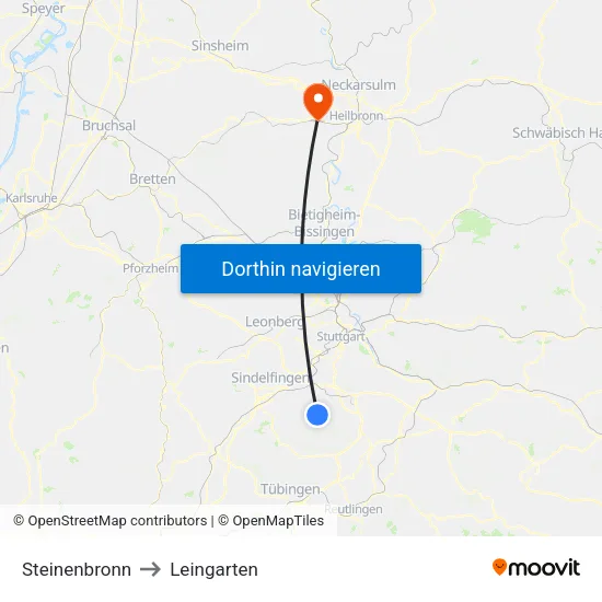 Steinenbronn to Leingarten map