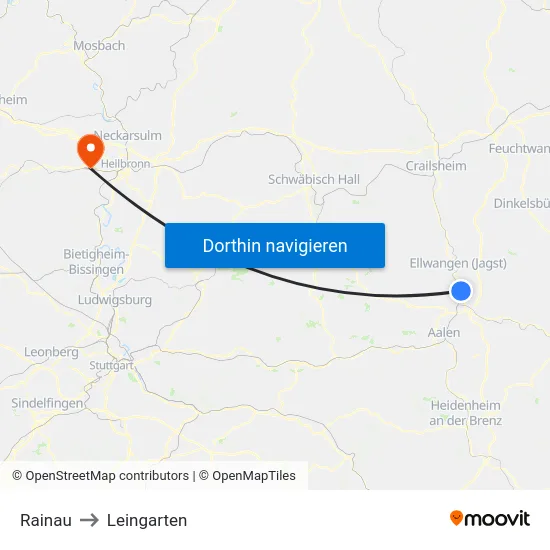 Rainau to Leingarten map