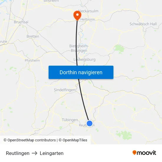 Reutlingen to Leingarten map