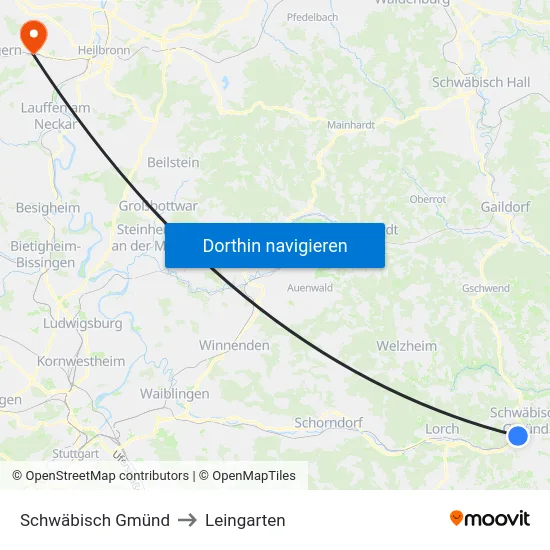 Schwäbisch Gmünd to Leingarten map