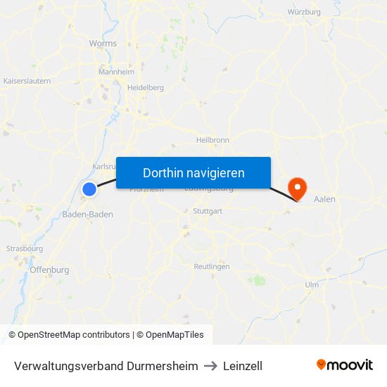 Verwaltungsverband Durmersheim to Leinzell map