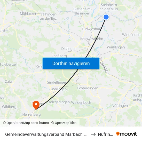 Gemeindeverwaltungsverband Marbach am Neckar to Nufringen map