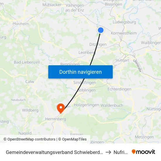 Gemeindeverwaltungsverband Schwieberdingen-Hemmingen to Nufringen map