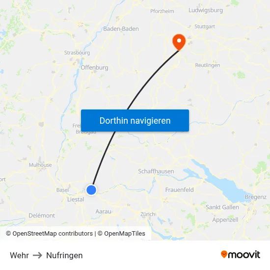 Wehr to Nufringen map