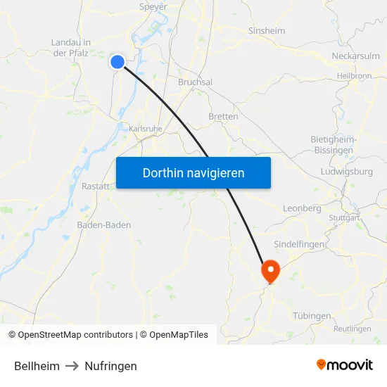 Bellheim to Nufringen map