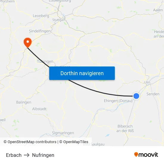 Erbach to Nufringen map