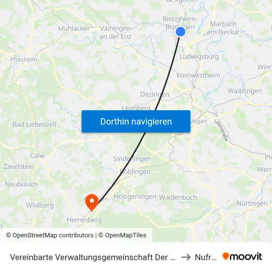 Vereinbarte Verwaltungsgemeinschaft Der Stadt Bietigheim-Bissingen to Nufringen map