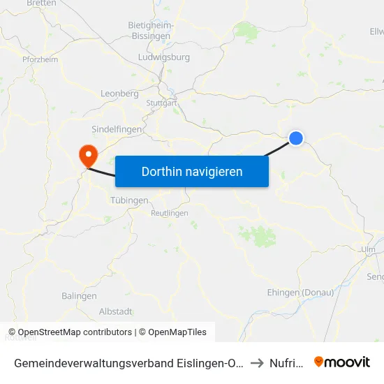 Gemeindeverwaltungsverband Eislingen-Ottenbach-Salach to Nufringen map