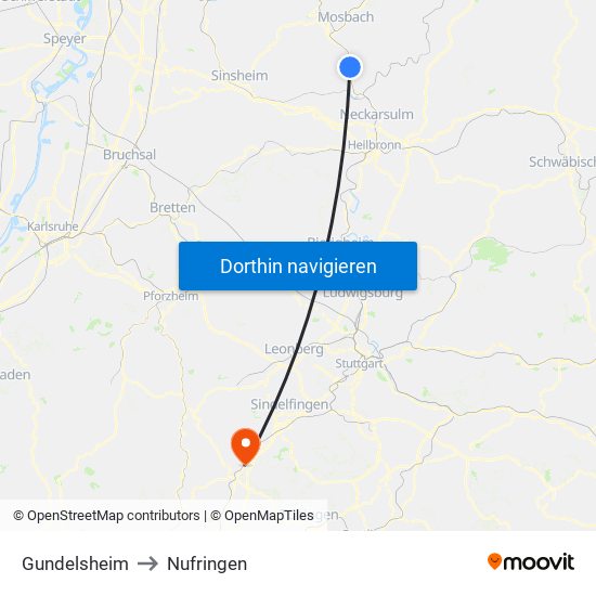 Gundelsheim to Nufringen map