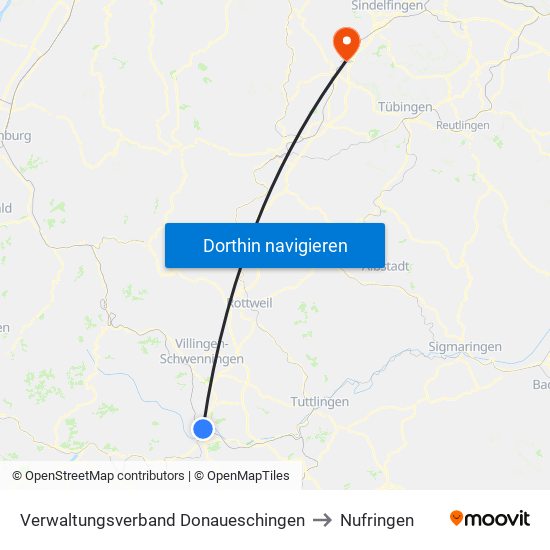 Verwaltungsverband Donaueschingen to Nufringen map