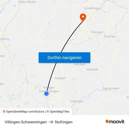 Villingen-Schwenningen to Nufringen map