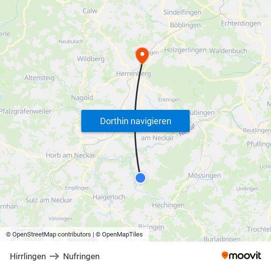 Hirrlingen to Nufringen map