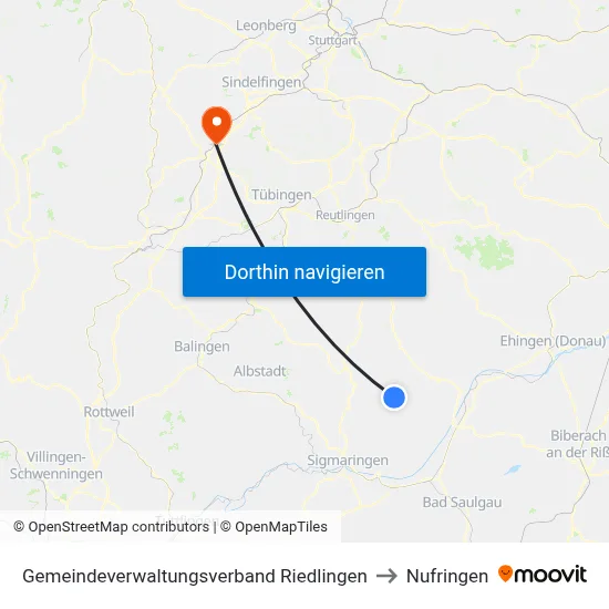 Gemeindeverwaltungsverband Riedlingen to Nufringen map