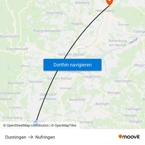 Dunningen to Nufringen map