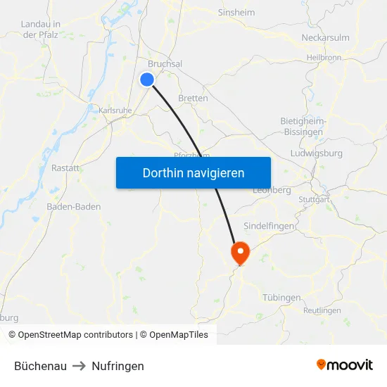 Büchenau to Nufringen map