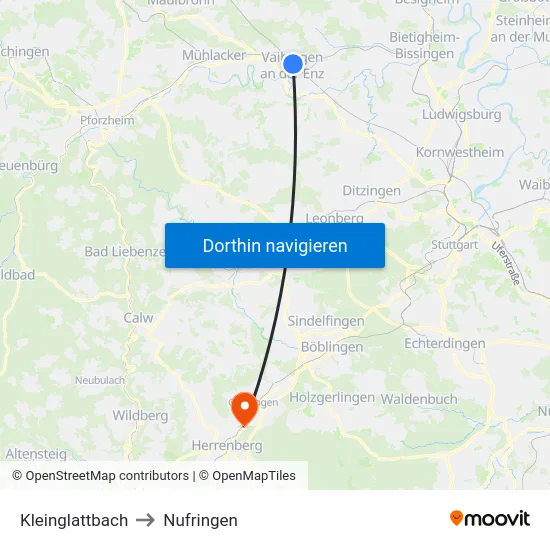 Kleinglattbach to Nufringen map