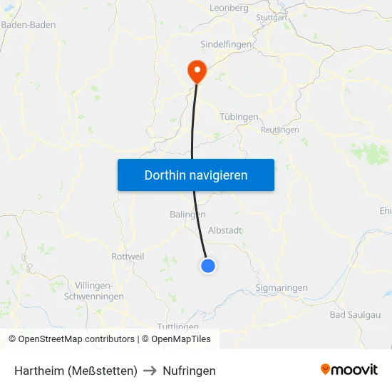 Hartheim (Meßstetten) to Nufringen map