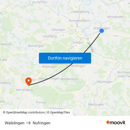 Waiblingen to Nufringen map