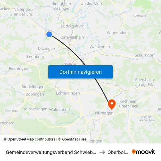 Gemeindeverwaltungsverband Schwieberdingen-Hemmingen to Oberboihingen map