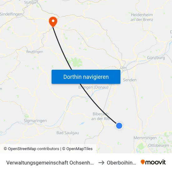 Verwaltungsgemeinschaft Ochsenhausen to Oberboihingen map