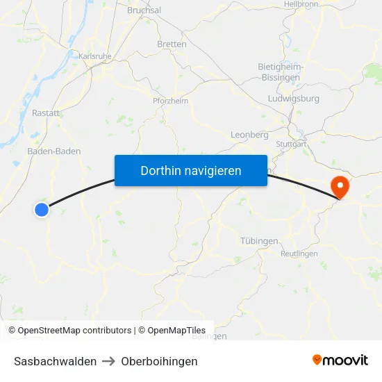 Sasbachwalden to Oberboihingen map