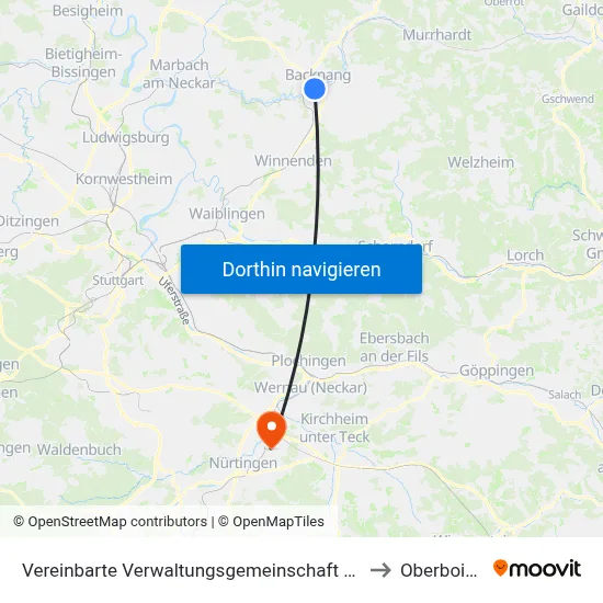 Vereinbarte Verwaltungsgemeinschaft Der Stadt Backnang to Oberboihingen map