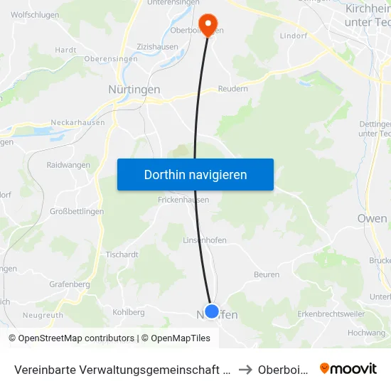 Vereinbarte Verwaltungsgemeinschaft Der Stadt Neuffen to Oberboihingen map