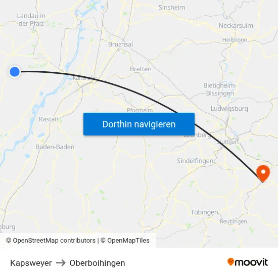 Kapsweyer to Oberboihingen map
