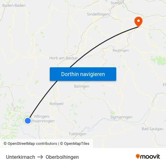 Unterkirnach to Oberboihingen map