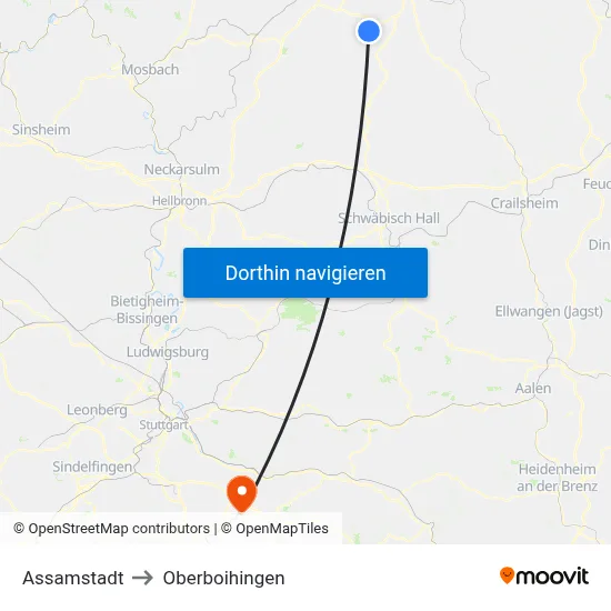 Assamstadt to Oberboihingen map