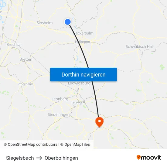 Siegelsbach to Oberboihingen map