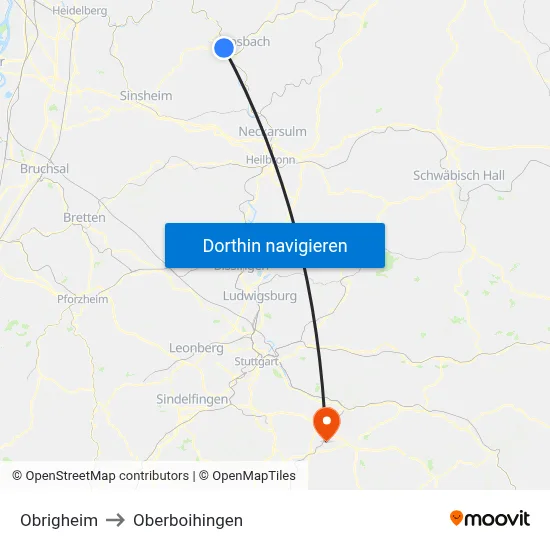 Obrigheim to Oberboihingen map
