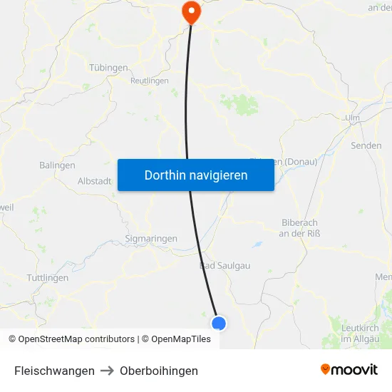 Fleischwangen to Oberboihingen map