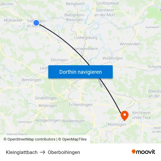 Kleinglattbach to Oberboihingen map