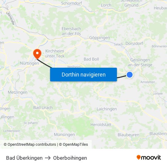 Bad Überkingen to Oberboihingen map
