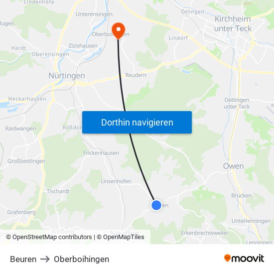 Beuren to Oberboihingen map