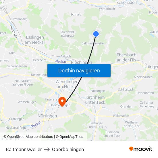 Baltmannsweiler to Oberboihingen map