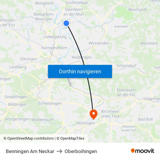 Benningen Am Neckar to Oberboihingen map