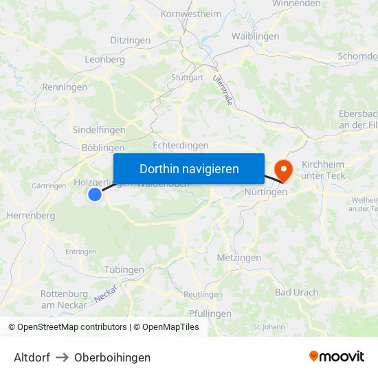 Altdorf to Oberboihingen map