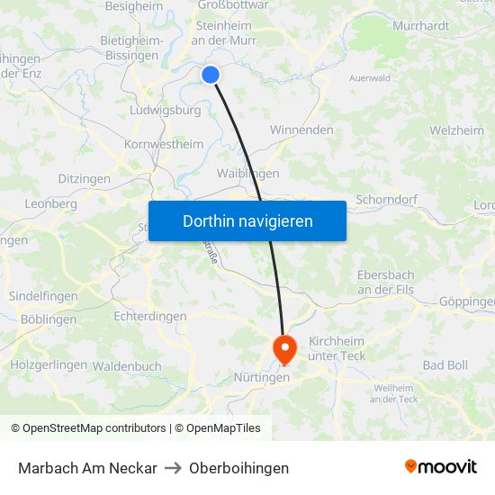 Marbach Am Neckar to Oberboihingen map