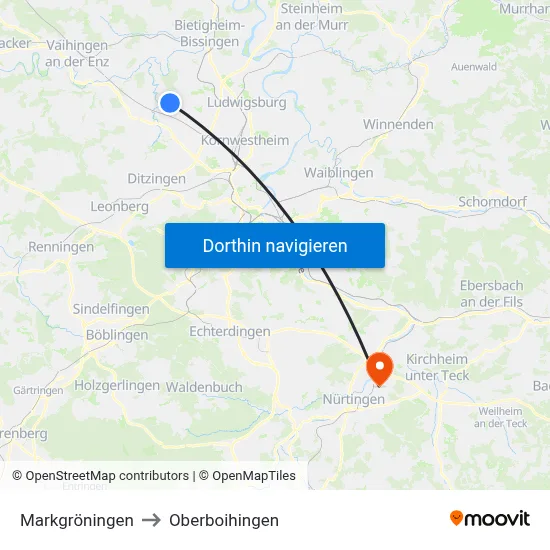Markgröningen to Oberboihingen map