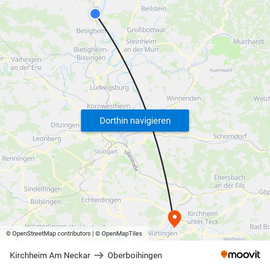 Kirchheim Am Neckar to Oberboihingen map