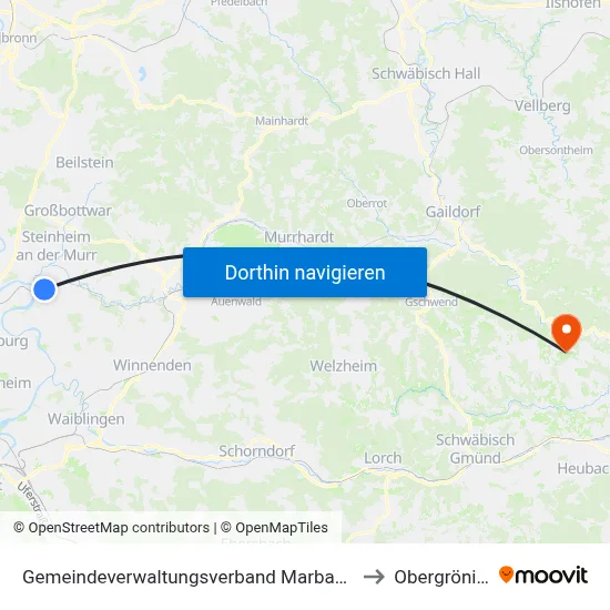 Gemeindeverwaltungsverband Marbach am Neckar to Obergröningen map