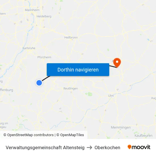 Verwaltungsgemeinschaft Altensteig to Oberkochen map