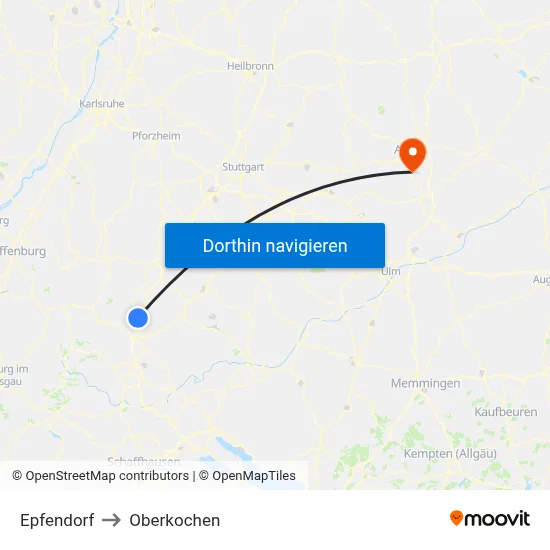 Epfendorf to Oberkochen map