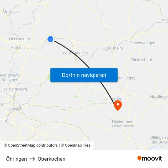 Öhringen to Oberkochen map