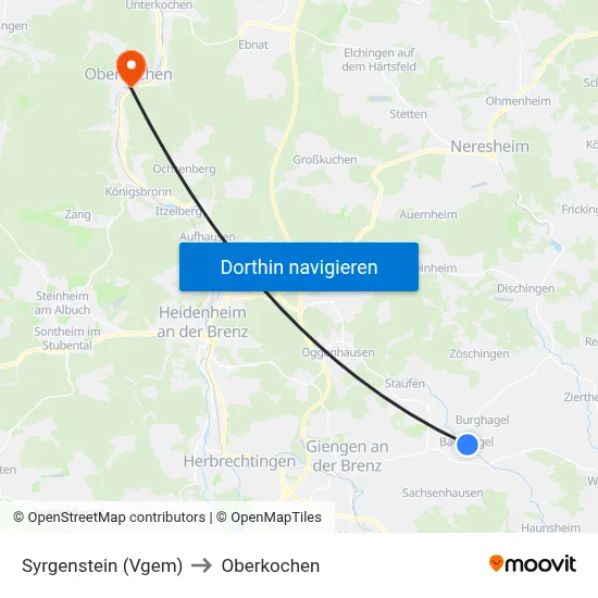 Syrgenstein (Vgem) to Oberkochen map