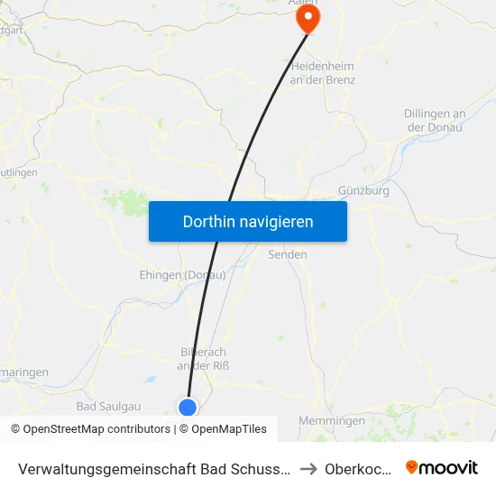 Verwaltungsgemeinschaft Bad Schussenried to Oberkochen map